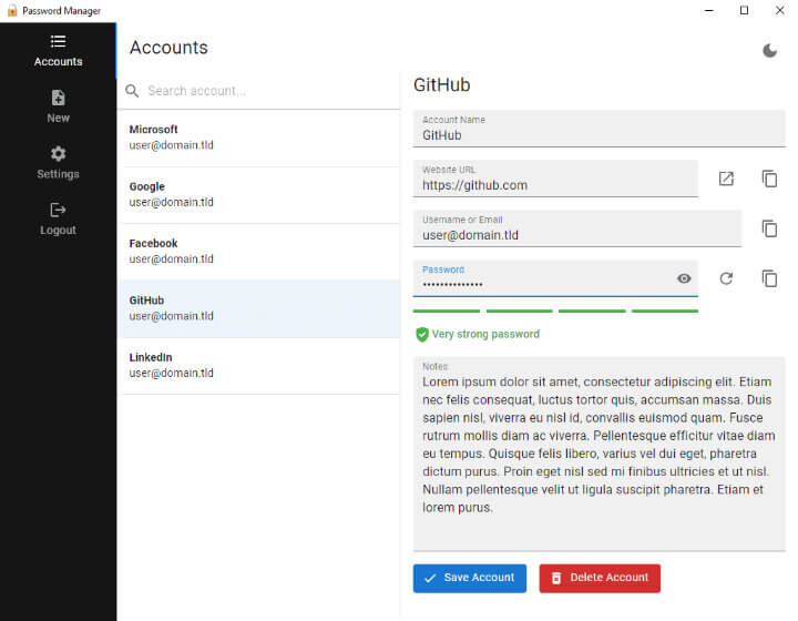 Screenshot of password manager